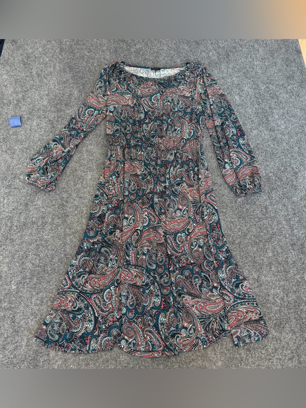 Talbots Paisley Long-Sleeve Midi Dress - Teal, Rust & Cream